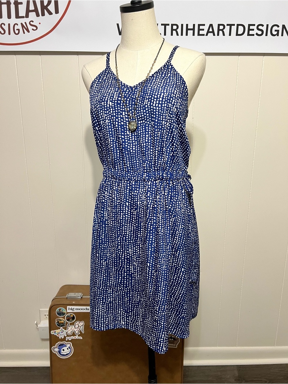 Lucky Brand Blue Polka Dot Strappy Dress